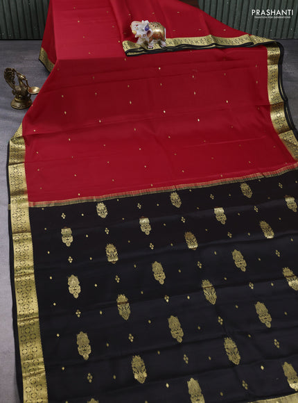 Pure mysore silk saree red and black with zari woven buttas and zari woven border