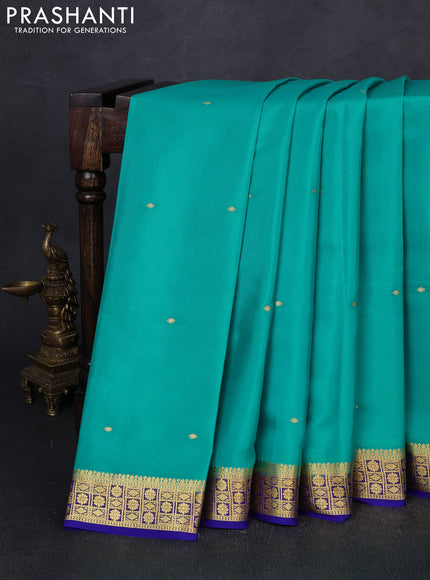 Pure mysore silk saree teal blue and royal blue with zari woven buttas and zari woven border