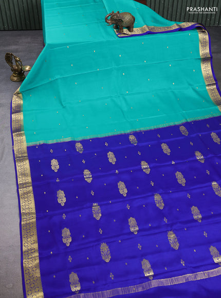 Pure mysore silk saree teal blue and royal blue with zari woven buttas and zari woven border