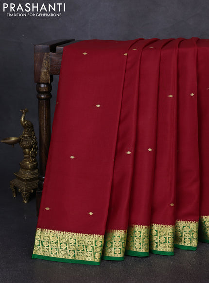 Pure mysore silk saree red and green with zari woven buttas and zari woven border