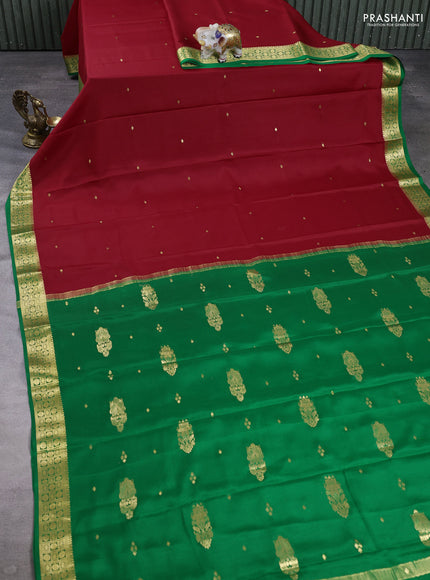 Pure mysore silk saree red and green with zari woven buttas and zari woven border