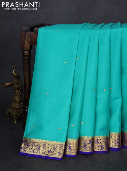 Pure mysore silk saree teal blue and royal blue with zari woven buttas and zari woven border