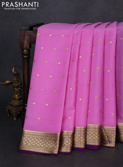 Pure mysore silk saree light pink and purple with zari woven buttas and zari woven border