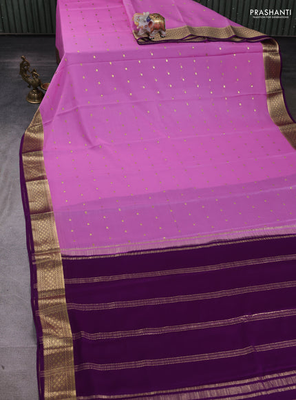 Pure mysore silk saree light pink and purple with zari woven buttas and zari woven border