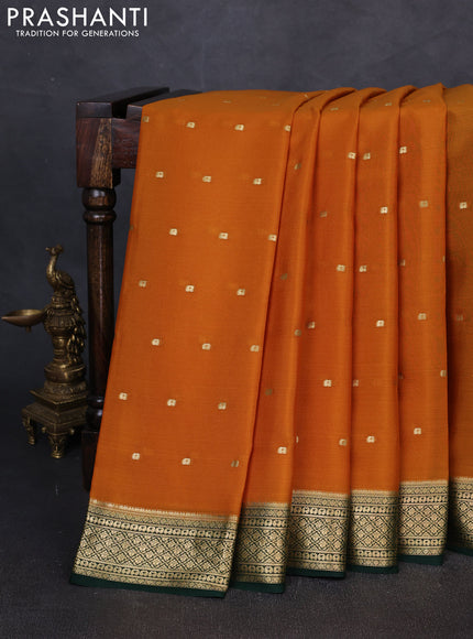 Pure mysore silk saree dark mustard and bottle green with zari woven buttas and zari woven border