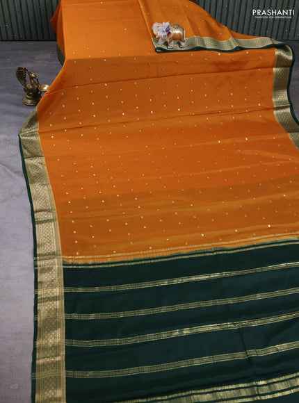 Pure mysore silk saree dark mustard and bottle green with zari woven buttas and zari woven border
