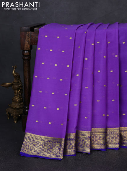 Pure mysore silk saree lavender and blue with zari woven buttas and zari woven border
