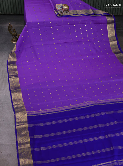 Pure mysore silk saree lavender and blue with zari woven buttas and zari woven border