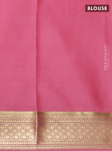 Pure mysore silk saree bottle green and peach pink with zari woven buttas and zari woven border