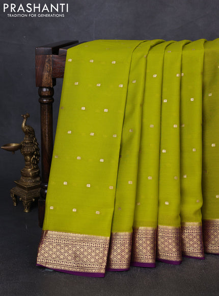 Pure mysore silk saree light green and purple with zari woven buttas and zari woven border