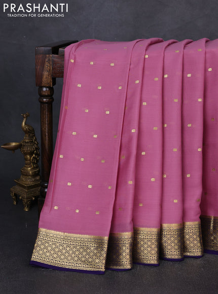 Pure mysore silk saree pastel pink and navy blue with zari woven buttas and zari woven border