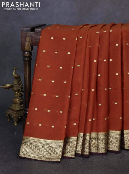 Pure mysore silk saree rust shade and coffee brown with zari woven buttas and zari woven border