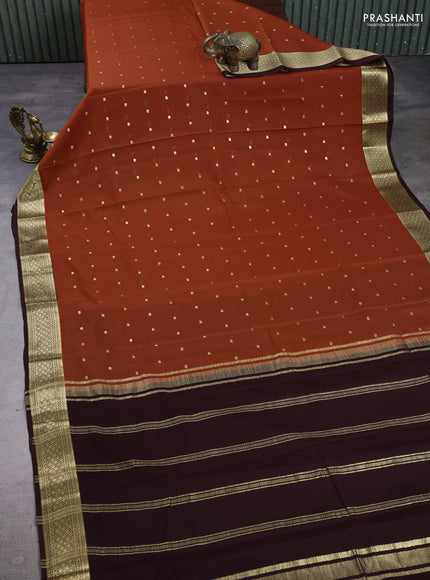 Pure mysore silk saree rust shade and coffee brown with zari woven buttas and zari woven border