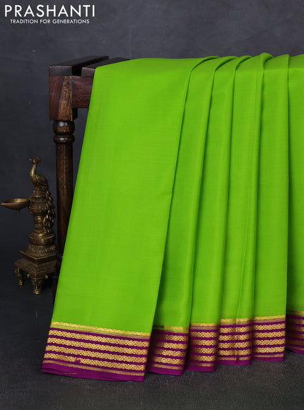 Pure mysore silk saree light green and purple with plain body and zari woven border