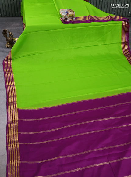Pure mysore silk saree light green and purple with plain body and zari woven border