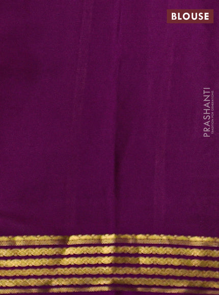 Pure mysore silk saree light green and purple with plain body and zari woven border