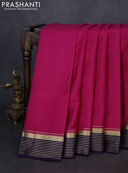 Pure mysore silk saree pink and dark blue with plain body and zari woven border