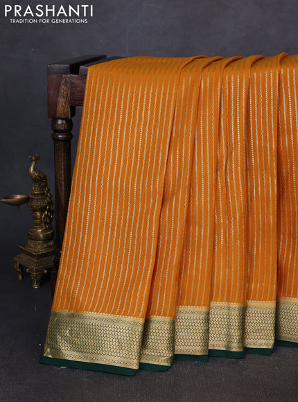 Pure mysore silk saree dark mustard and bottle green with allover zari weaves and zari woven border