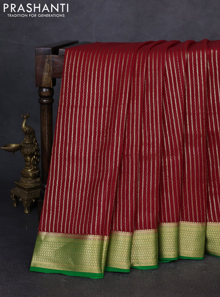 Pure mysore silk saree red and green with allover zari weaves and zari woven border