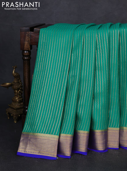 Pure mysore silk saree teal green and royal blue with allover zari weaves and zari woven border