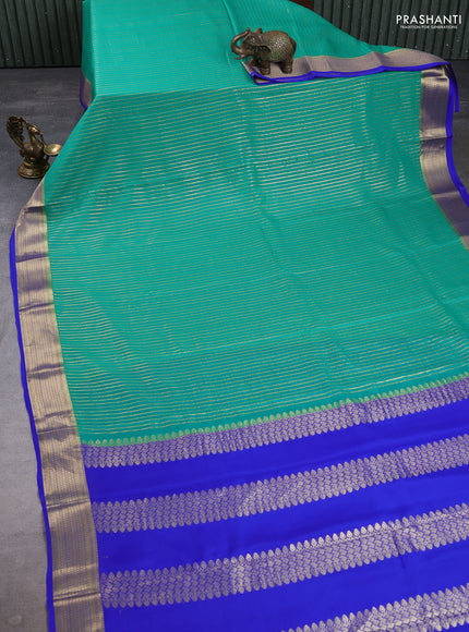 Pure mysore silk saree teal green and royal blue with allover zari weaves and zari woven border