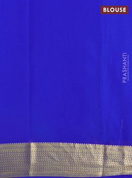 Pure mysore silk saree teal green and royal blue with allover zari weaves and zari woven border