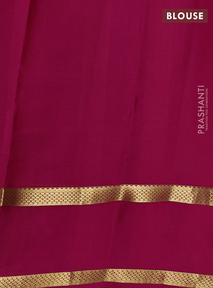 Pure mysore silk saree mehendi green and pink with allover small zari checked pattern and rettapet zari woven border
