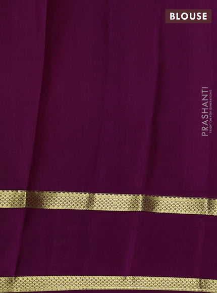 Pure mysore silk saree peach shade and purple with allover small zari checked pattern and rettapet zari woven border