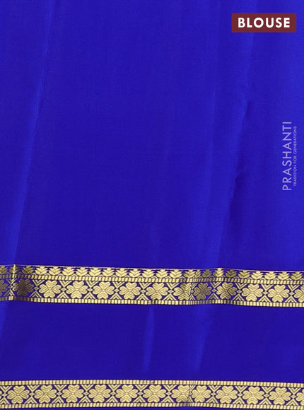 Pure mysore silk saree teal green and royal blue with allover zari checked pattern and rettapet zari woven border