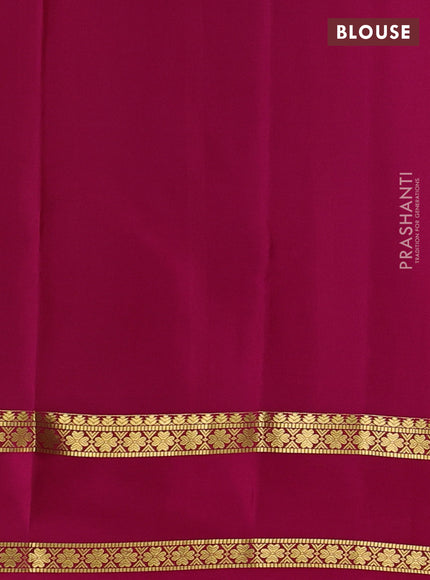 Pure mysore silk saree mehendi green and pink with allover zari checked pattern and rettapet zari woven border