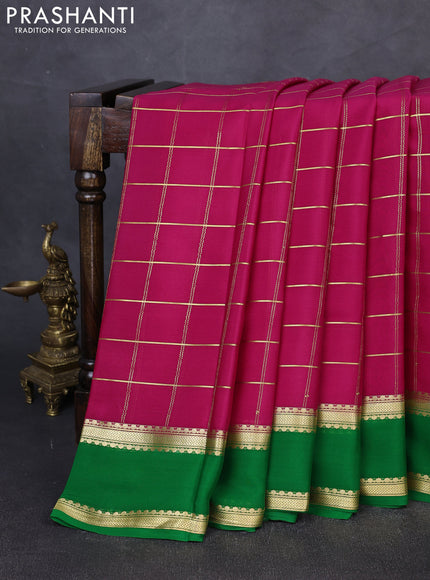 Pure mysore silk saree pink and green with allover zari checked pattern and rettapet zari woven border