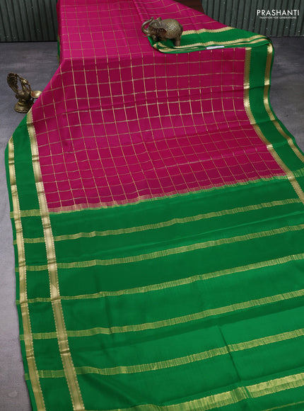 Pure mysore silk saree pink and green with allover zari checked pattern and rettapet zari woven border