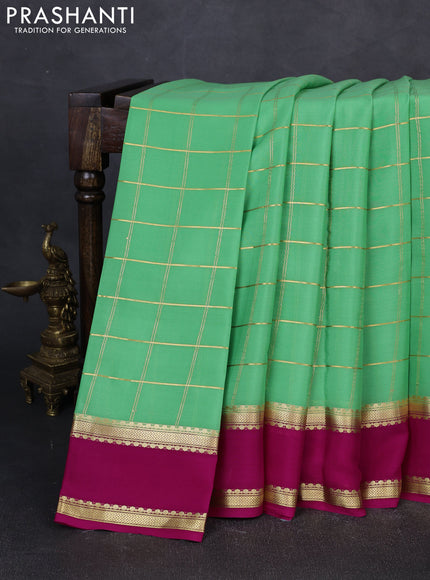 Pure mysore silk saree pista green and pink with allover zari checked pattern and rettapet zari woven border