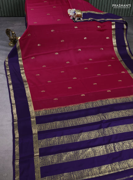 Pure mysore silk saree dark pink and dark blue with zari woven paisley buttas and rettapet zari woven border
