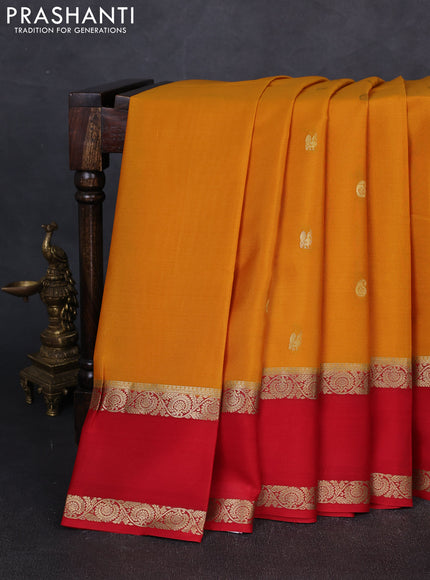 Pure mysore silk saree dark mustard and red with zari woven paisley buttas and rettapet zari woven border