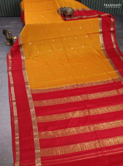 Pure mysore silk saree dark mustard and red with zari woven paisley buttas and rettapet zari woven border
