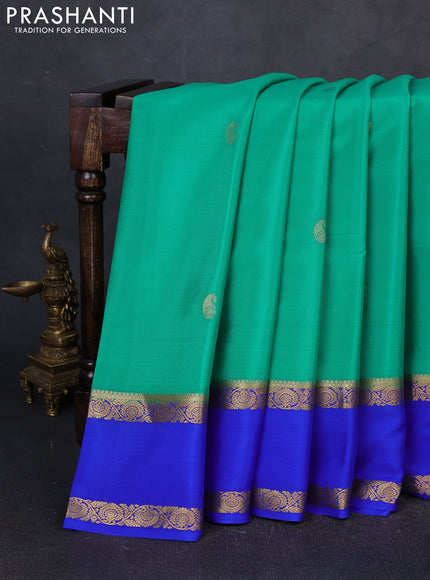 Pure mysore silk saree teal green and royal blue with zari woven paisley buttas and rettapet zari woven border