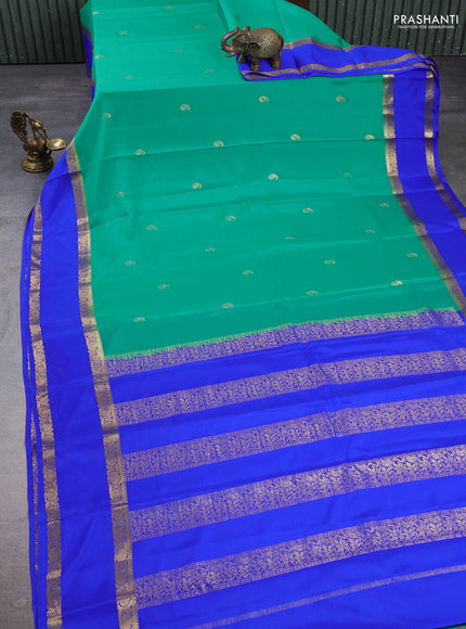Pure mysore silk saree teal green and royal blue with zari woven paisley buttas and rettapet zari woven border