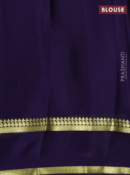 Pure mysore silk saree maroon and dark blue with allover small zari checked pattern and rettapet zari woven border