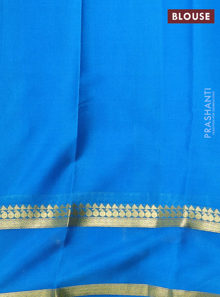 Pure mysore silk saree purple and cs blue with allover small zari checked pattern and rettapet zari woven border
