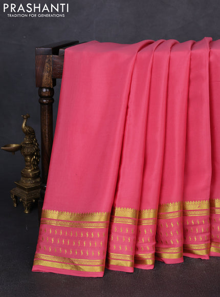 Pure mysore silk saree peach pink with plain body and zari woven border