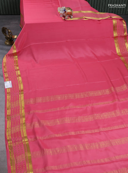 Pure mysore silk saree peach pink with plain body and zari woven border
