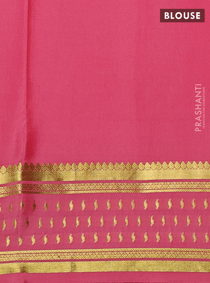 Pure mysore silk saree peach pink with plain body and zari woven border