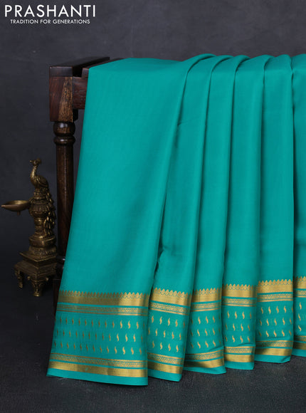 Pure mysore silk saree teal blue with plain body and zari woven border