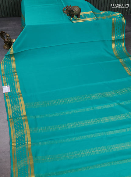 Pure mysore silk saree teal blue with plain body and zari woven border