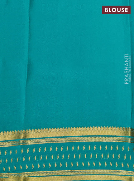 Pure mysore silk saree teal blue with plain body and zari woven border