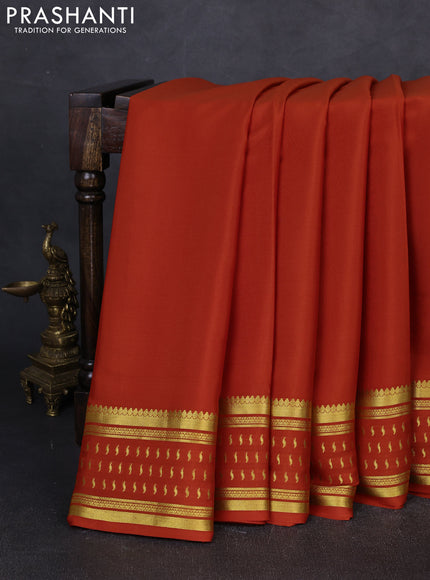 Pure mysore silk saree rust shade with plain body and zari woven border