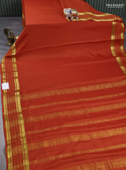 Pure mysore silk saree rust shade with plain body and zari woven border