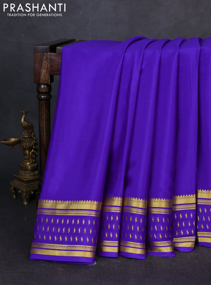 Pure mysore silk saree royal blue with plain body and zari woven border