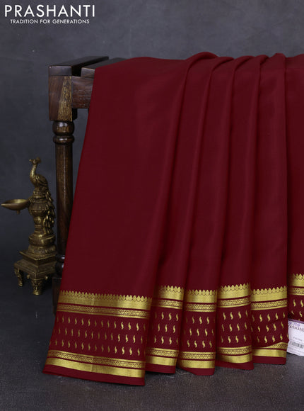 Pure mysore silk saree maroon with plain body and zari woven border